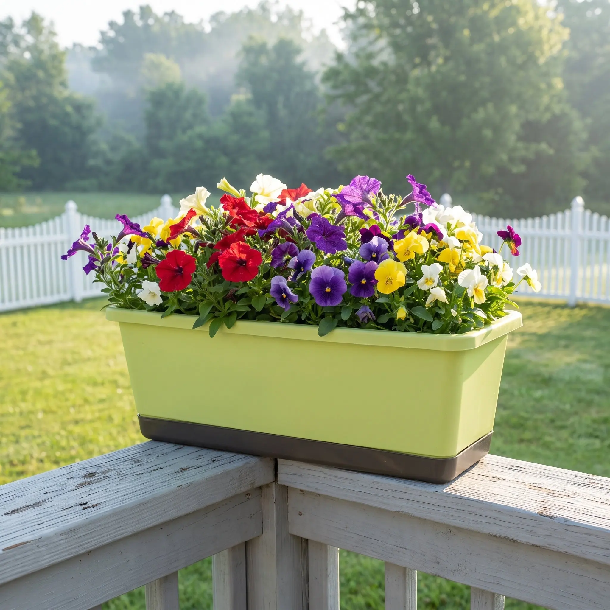White Self Watering Planter Narrow Rectangular Window Sill Plastic Pot with Water Level Indicator Desktop Vegetable Seedling Box
