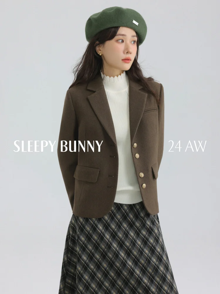 

Elegant Vintage Woolen Blazer Short Retro Shoulder Pad Suit Jacket for Women Winter Korean Style Chic Office Casual Coat Outfit