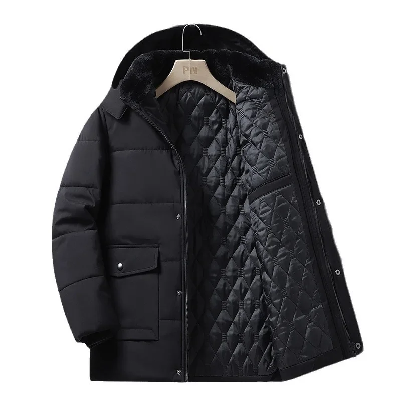 Winter Men Plush Jacket Thicken Fleece Fur Stand Collar Male Coat Simple Long Sleeve Pocket Zipper Hooded Casual Man Outerwear