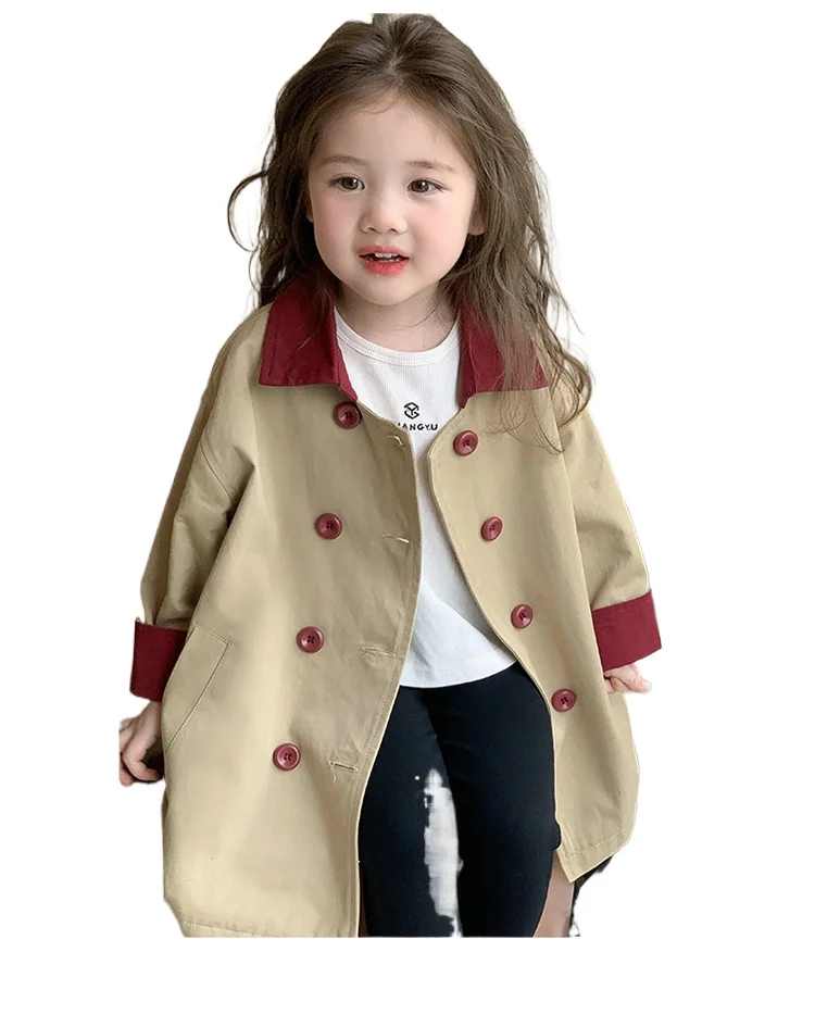 

Girls' Windbreaker Jacket New Children's Double Breasted Windbreaker Mid Long Style Fashion Clothes for Girls Kids Trench Coat