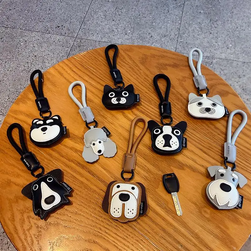 Trendiger Leder-Autoschlüsselanhänger mit niedlichem Welpen-Design, Rucksack-Charm, Schlüsselring-Anhänger, Geschenk für Tierliebhaber – Detail 2