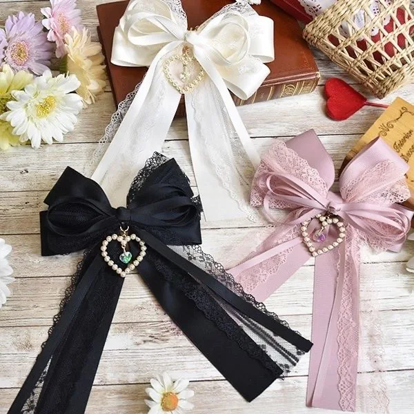 1 piece】y2k accessories fashion hair clips Japanese Style hair barrettes lolita accessories lace bow big size hairpins for girls