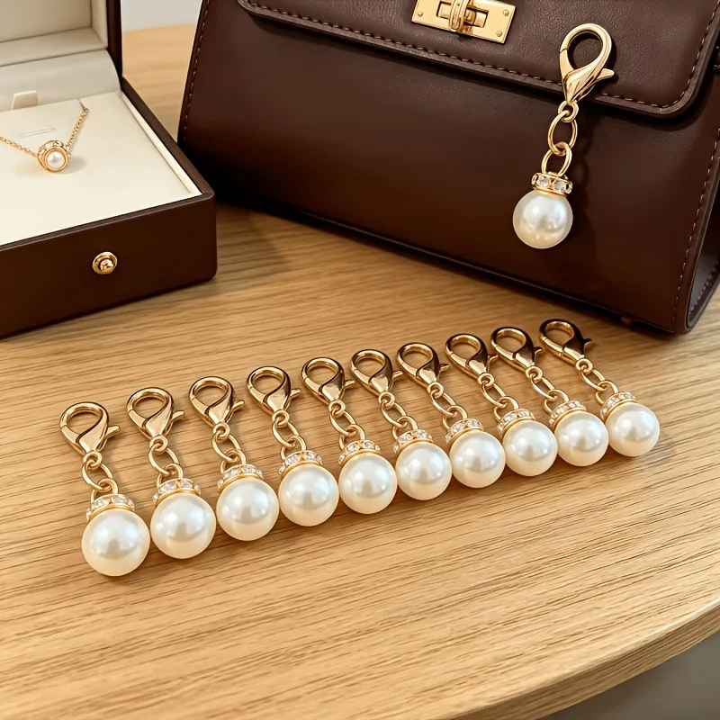 20/12 Piece Set of Light Luxury Versatile Faux Pearl Bag Accessories Keychains, Lobster Clasp Pendants with Rhinestones, Fashionable Bag Charms, the Best Gift for Family and Friends, Halloween and Christmas Gifts