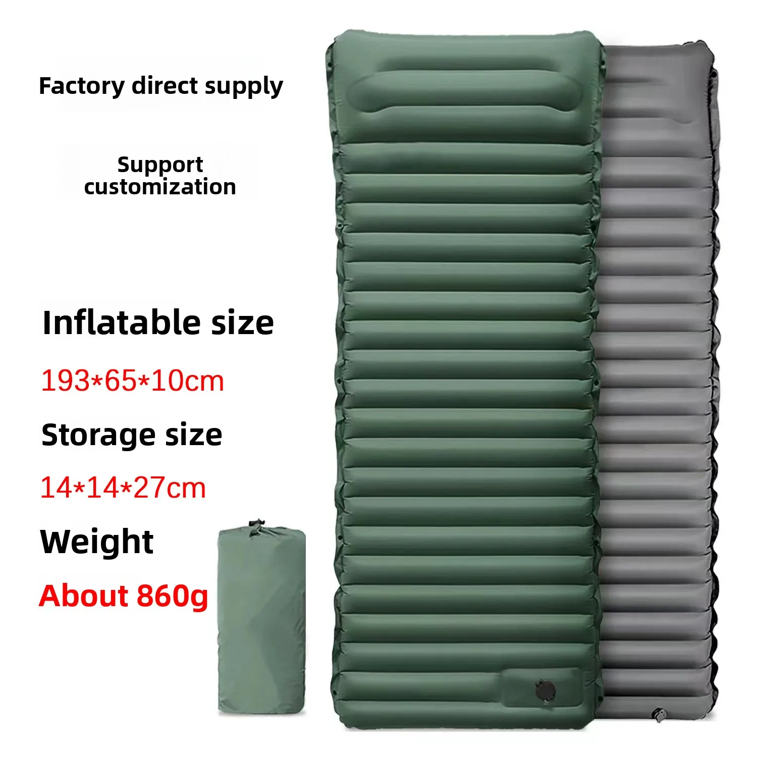 Outdoor Inflatable Camping Mat for Tent Use, Raised Thick Self-Inflating Sleeping Pad with Foot Pump, Waterproof Foldable Sin