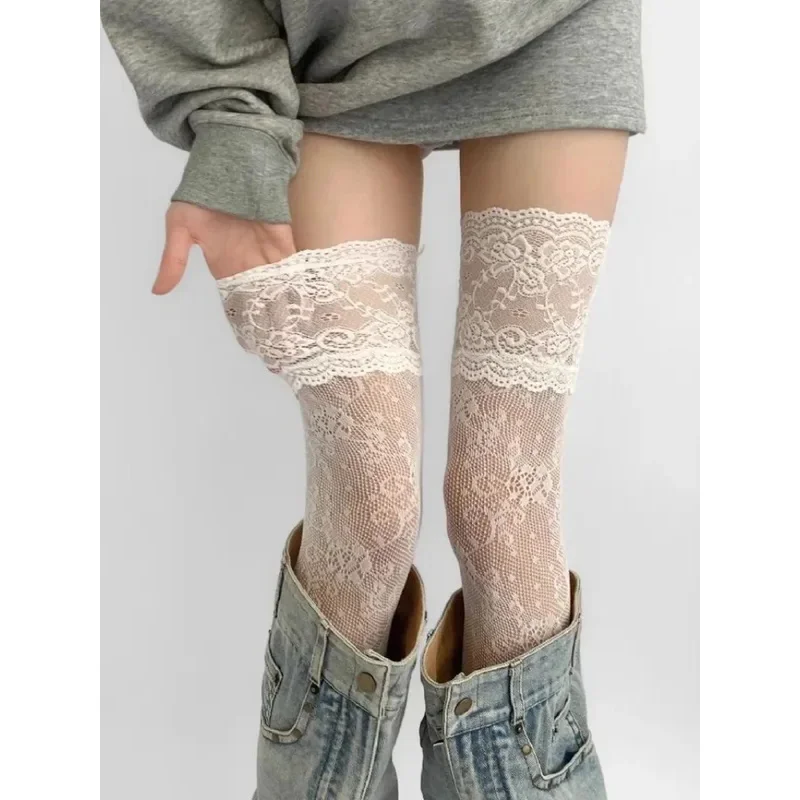 المرأة مثير الدانتيل الأزهار جوارب شبكية ازياء JK لوليتا الفخذ العليا الجوارب النايلون شبكة تنفس فوق الركبة جوارب