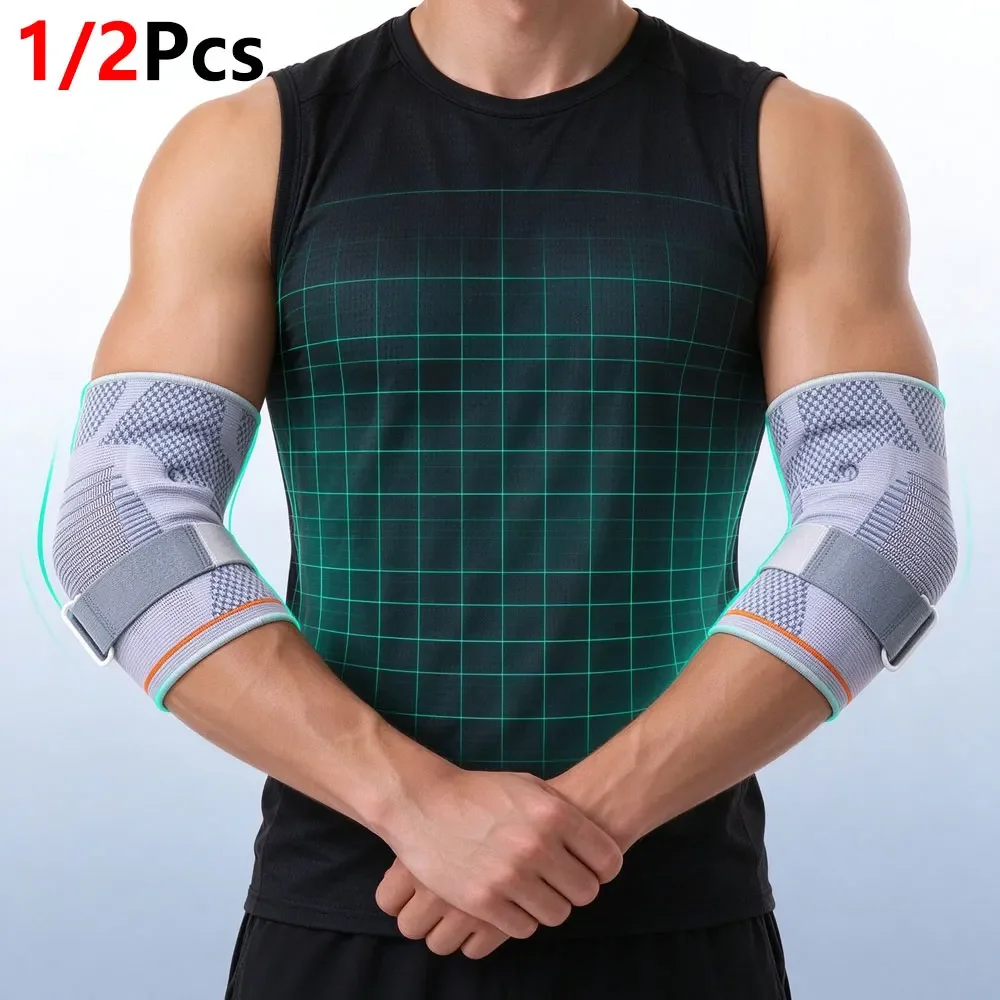 1/2Pcs 4-Way Stretch Elbow Support Brace with Built-in Gel Pad, Breathable Skin-Friendly Elbow Sleeve, Relieve Olecranon Pain
