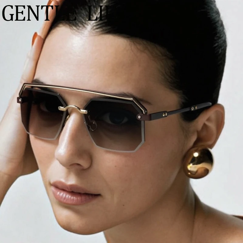 

Steampunk Rimless Square Polygon Sunglasses Women 2025 Luxury Brand Vintage Punk Frameless Sun Glasses Outdoor Shades Eyewear