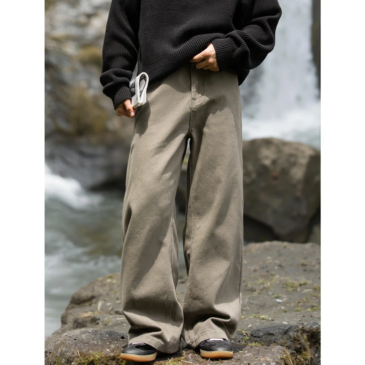 

Twill Outdoor Loose Straight Casual Pants Men's Autumn Textured Pure Cotton Trendy Brand Retro Semi-elastic Trousers Men Pants