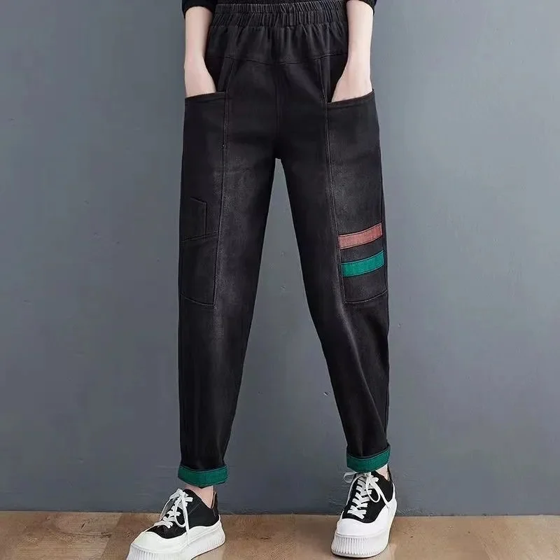 Pantalon lanterne en Denim avec poches fines pour femmes, rétro, décontracté, ample, taille élastique, jambes larges, tendance, JJ905, printemps/été