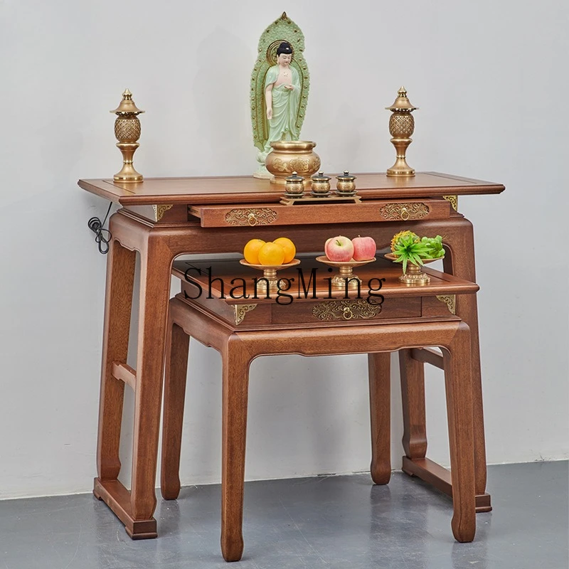 

ZYY solid wood new Chinese table carving gilt Buddha table household simple living room Gongtai modern