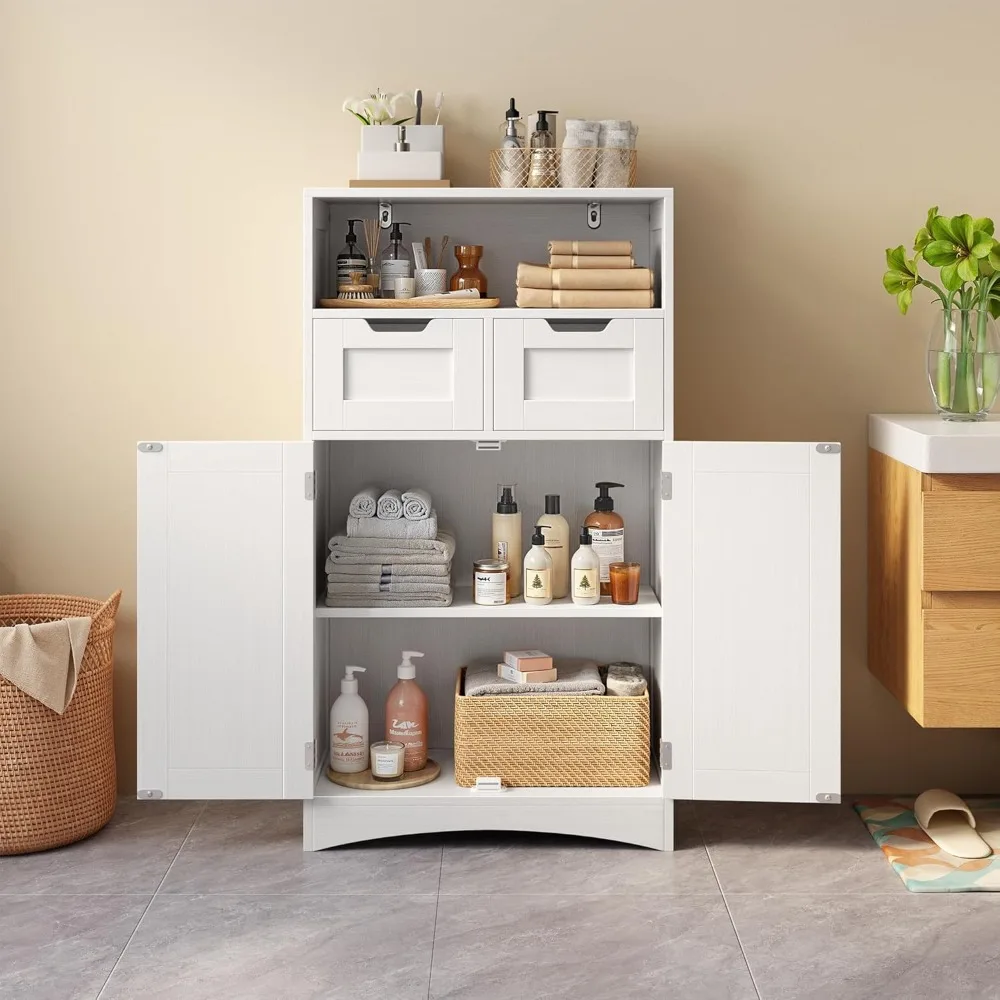 Mobiletto da bagno con 2 cassetti, ripiano regolabile, mobiletto multifunzione per bagno, camera da letto, corridoio (bianco, 60*30*