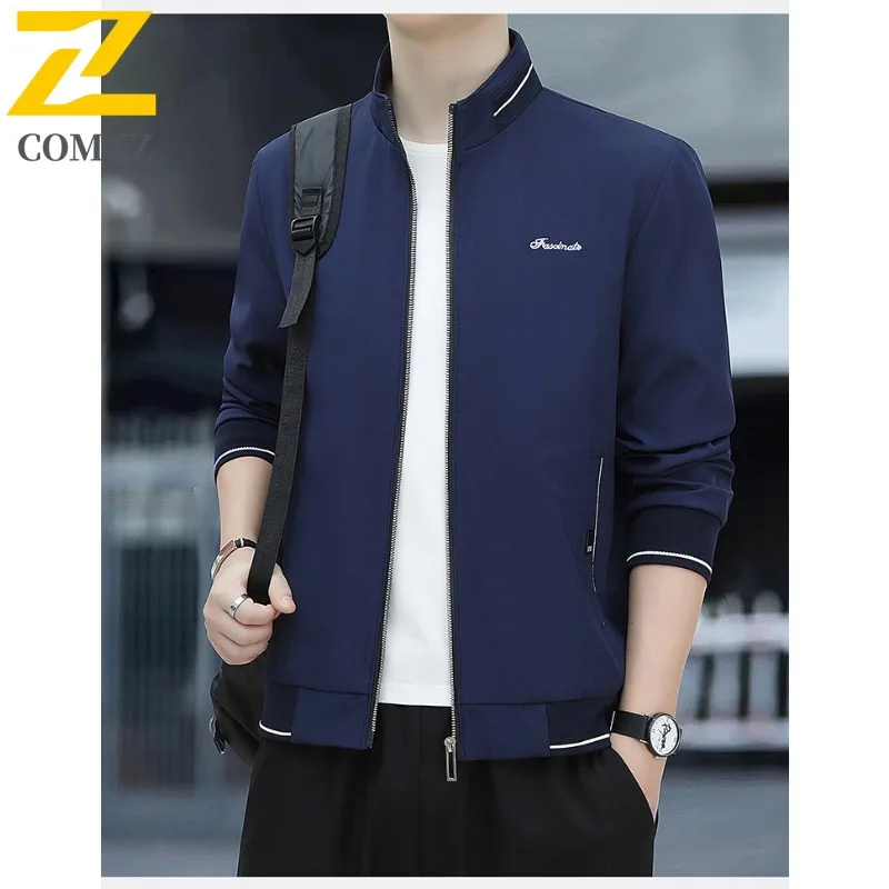 

COMXZ 2025 Мужская повседневная куртка премиум-класса с бейсбольным воротником из плотного хлопка, молодежная модная рабочая одежда, легкая ветровка с воротником-стойкой
