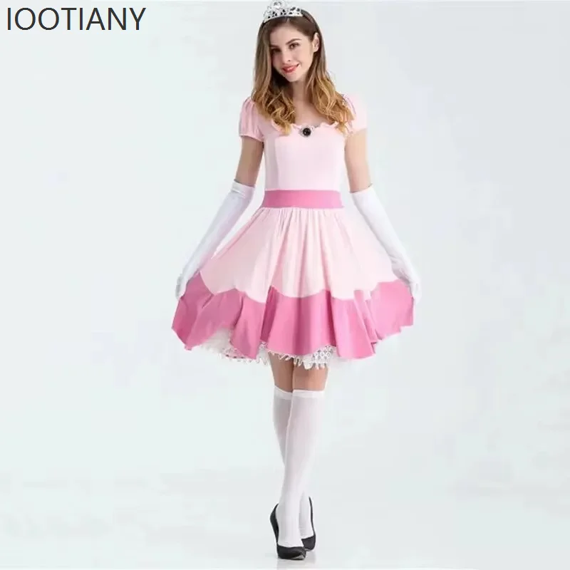 CosplayHalloween المرأة الخوخ الأميرة زي حفلة عيد ميلاد فستان وردي الزي خرافة الملكة المرحلة تأثيري فستان بتصميم حالم حفلة