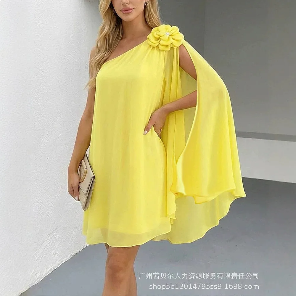 One Shoulder Mini Dress Summer Sleeveless Bodycon Dresses Floral 3D Applique Party Club Vacation Outfit