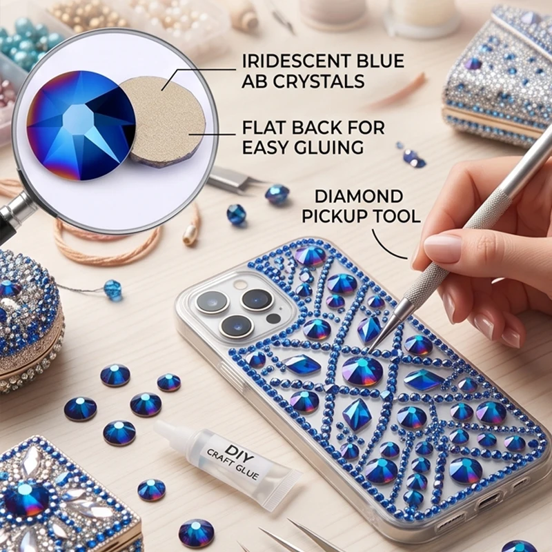 QIAO SS16-SS40 Retro Blaue Kristall-Strasssteine 16 Facetten Flache Rückseite Nicht/Hotfix Kaltfixierung für Nagelkunst DIY Taschenschmuck 2088 – Detail 3