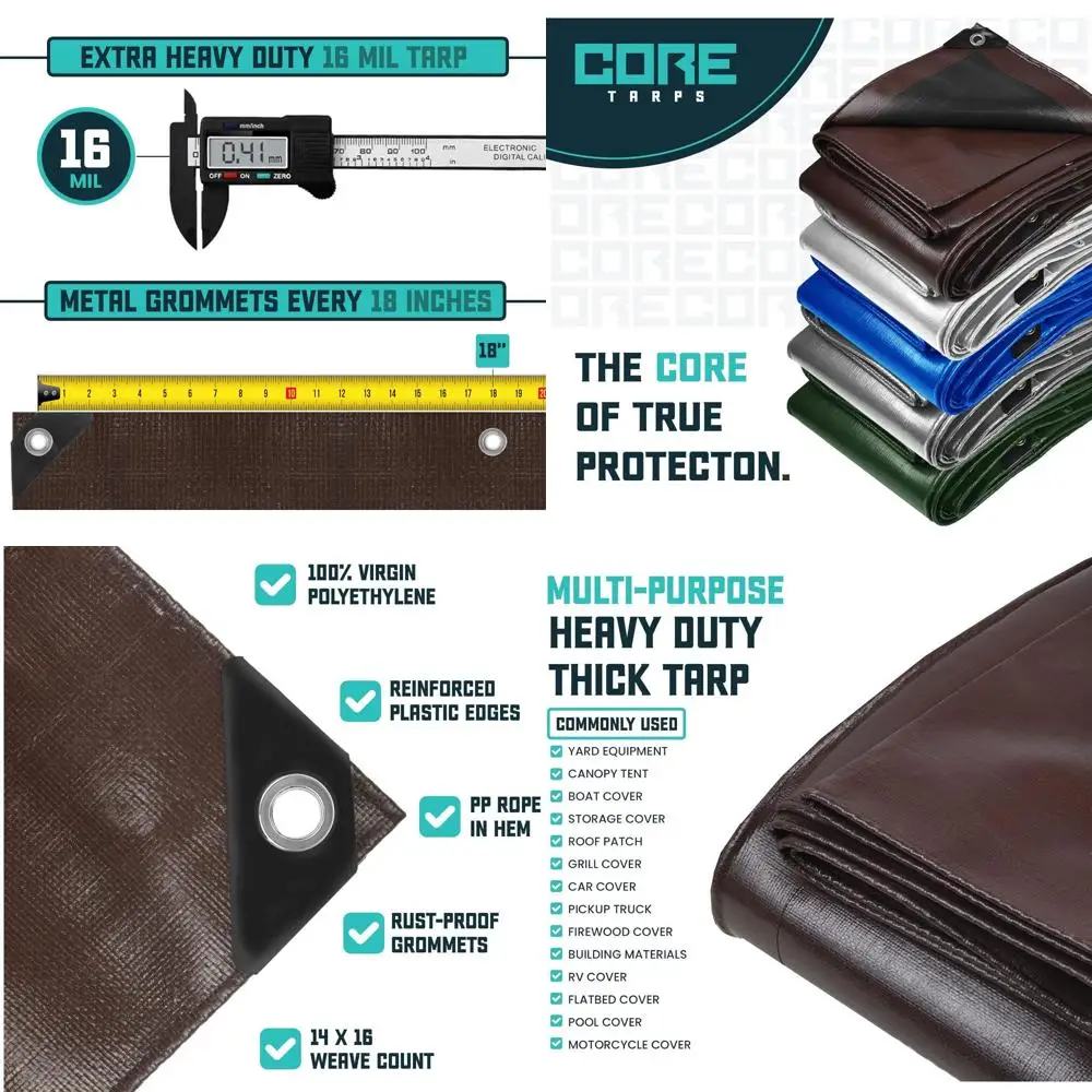 

Прочные водонепроницаемые УФ-стойкие полимерные тенты толщиной 16 мил с усиленными краями для патио, бассейна, лодки - 12' x 16' коричневый/черный