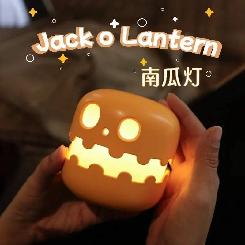 Luz nocturna de calabaza para Halloween, decoración de fiesta, ambiente de sincronización recargable, luces LED para dormir, lámpara de noche con cara de fantasma de dibujos animados