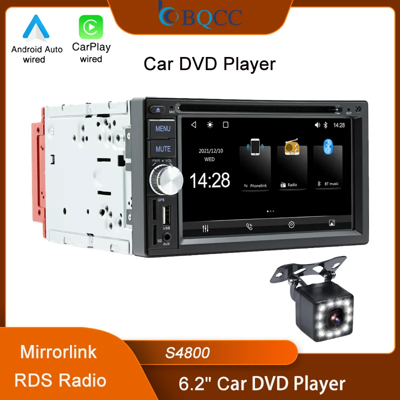BQCC 2 Din 6.2“ Universal Car DVD Player Mirrorlink BT USB AUX
