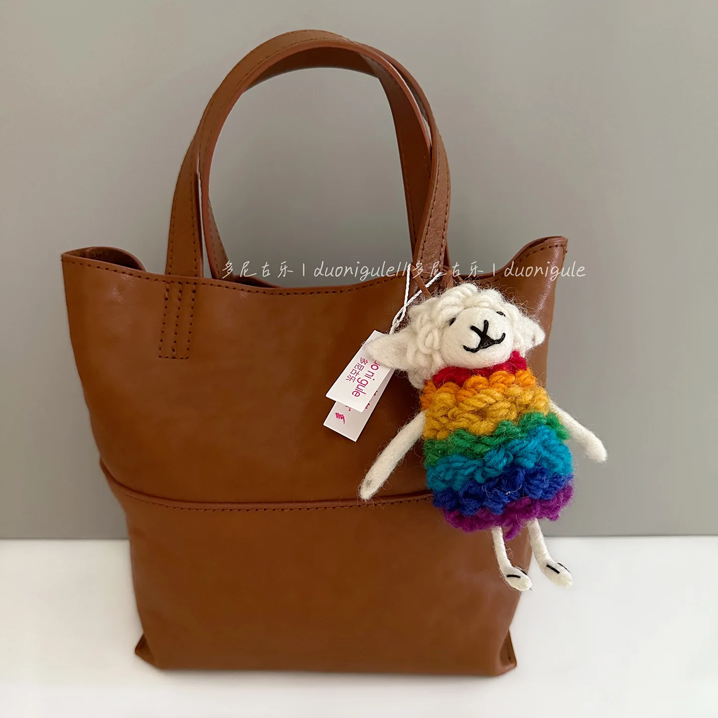 Kawaii Coquette Keychain Bag Charm for Women Handmade Felt Lamb Pendant with Rainbow Knit Decor Handbag Car Key Cute
