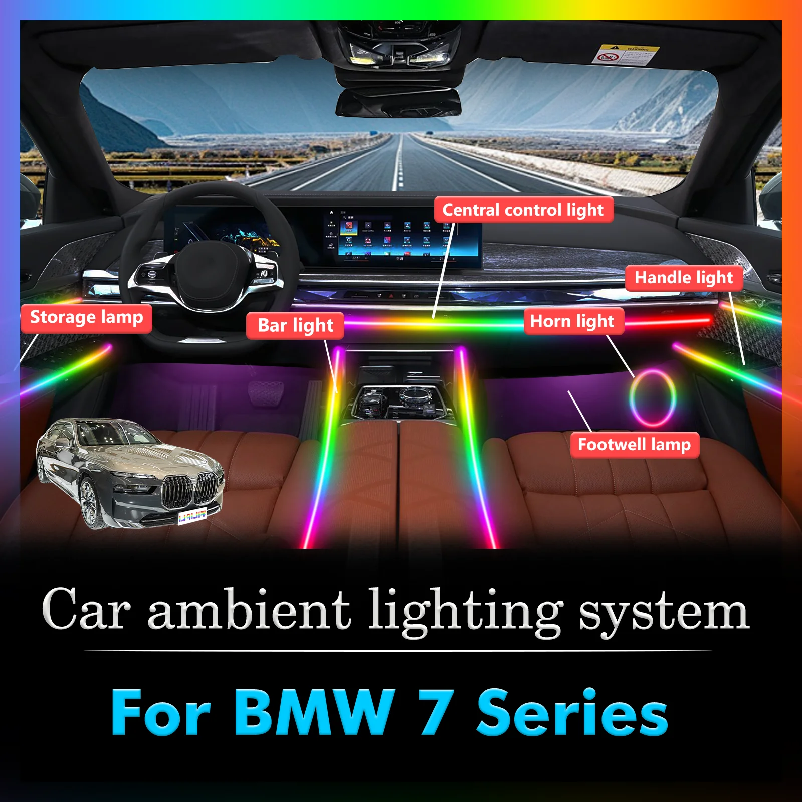 6 In1 For BMW 7ser F01 F02 F03 F04 G11 G12 G70 G73 Car Interior Ambient Lamps 64 Colorful Atmosphere Lights Auto LED Neon Strip