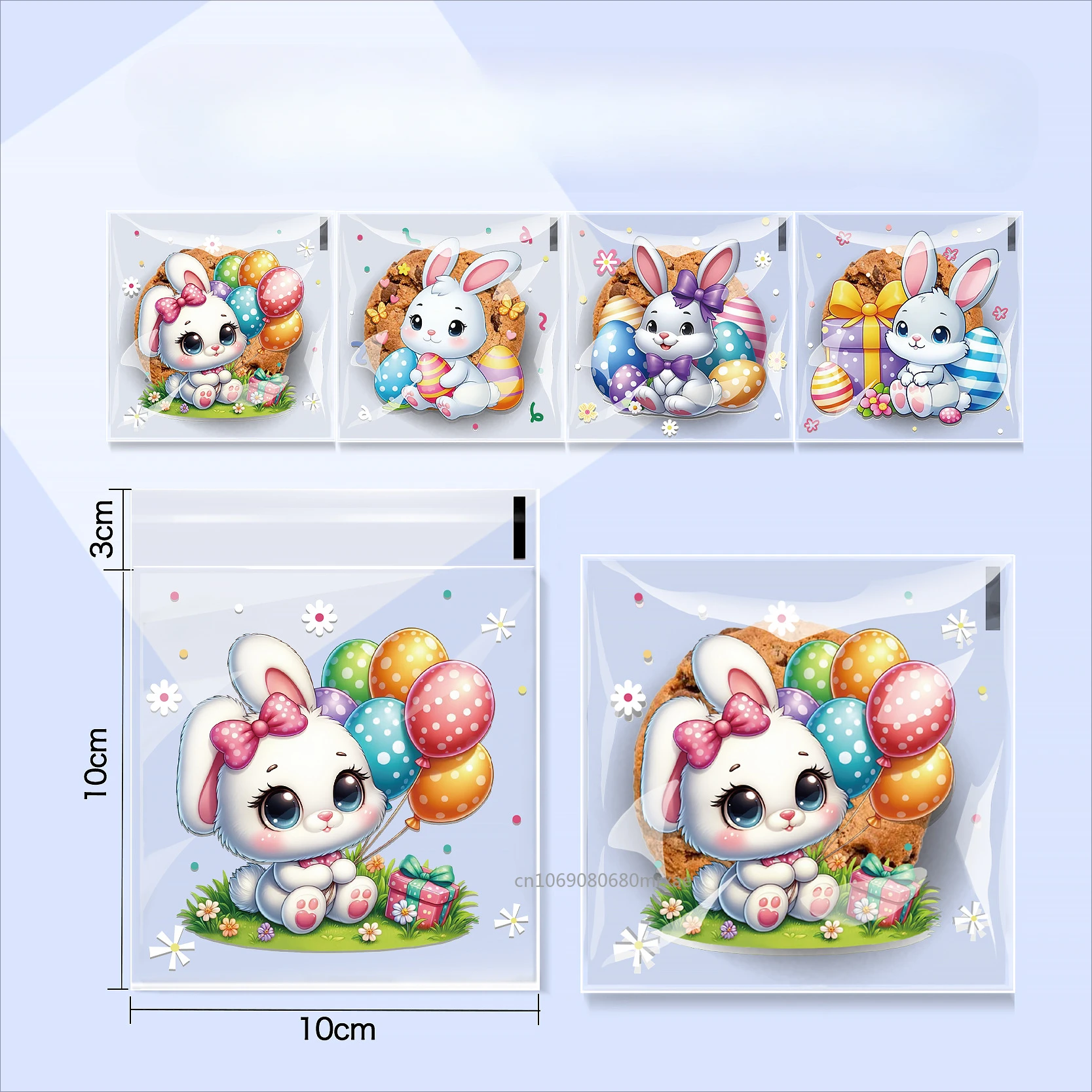 100pcs Easter Cellophane Treat Bags, Plastic Transparent Gift Wrap, Assorted Easter Egg Designs for Party Favors and Candy