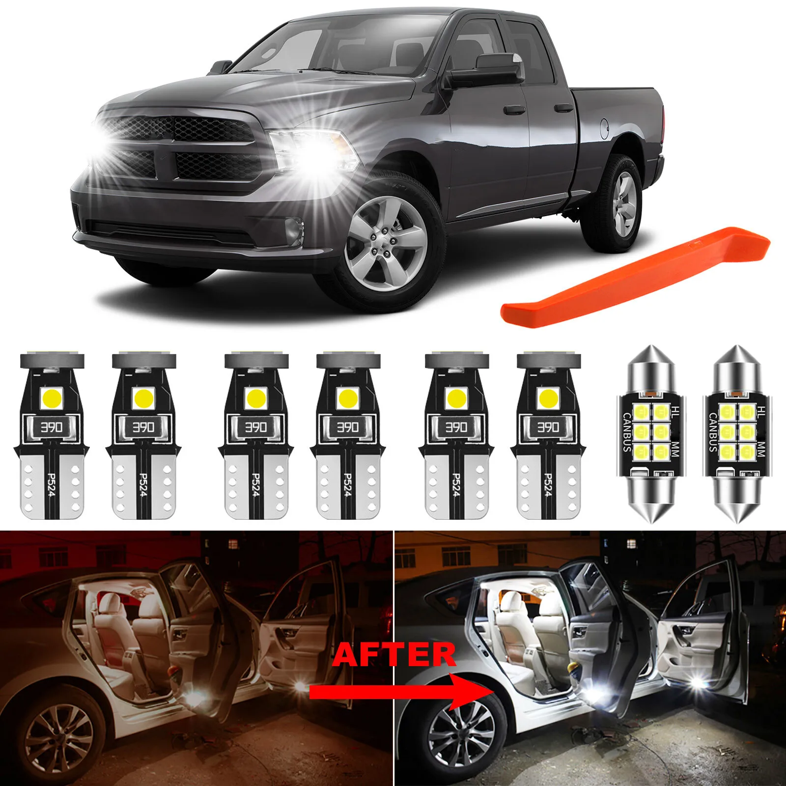 Winetis 8Pcs Interior LED Lights Kit Package for 2009-2018 Dodge Ram 1500 2500 3500 + Free Tool