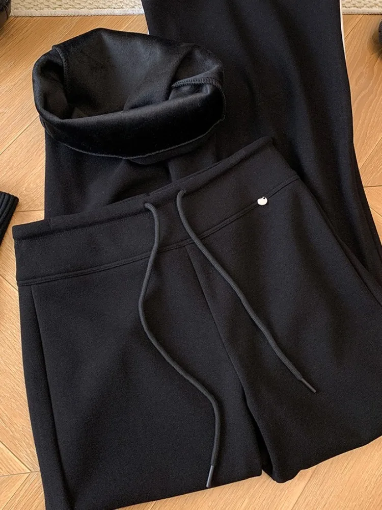 Calças Flare de Cintura Alta para Emagrecimento, Calças Vintage de Perna Larga com Cintura Elástica, Tamanhos Grandes para Outono e Inverno