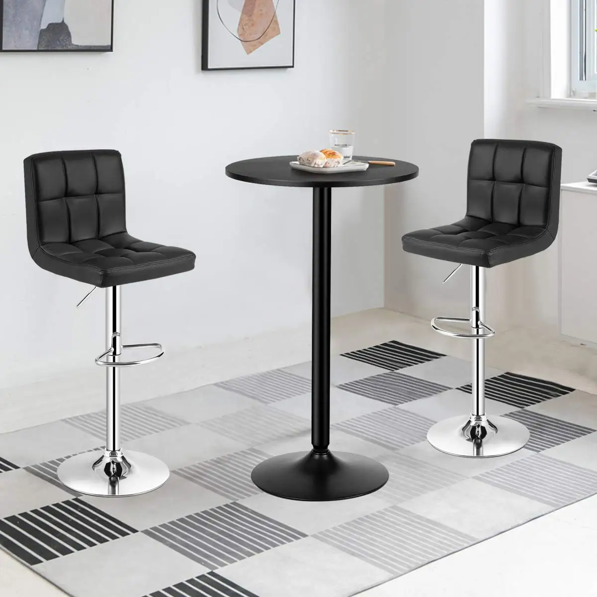 3-Piece Bar Table Set, Counter Height Table Set with 2 Bar Stools, Customized