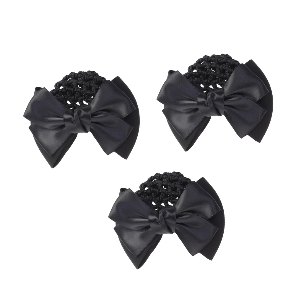 3 uds redecilla para el pelo cabeza de red flor Clip de malla para mujer accesorio de lazo para moño elegante Oficina fiesta fecha elástico