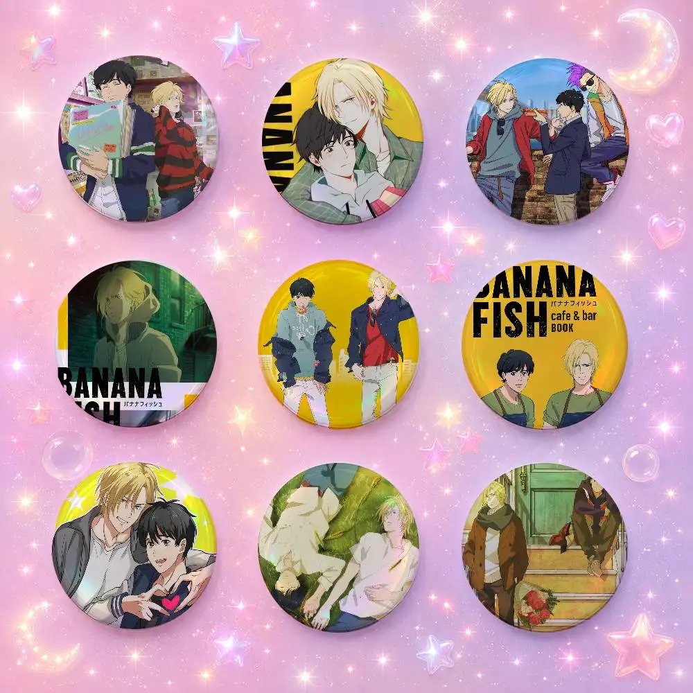Anime Ba-na-na- Fis-h Creative Round Button Pins Badge Set Cartoon Anime Movie Music Pattern Brooches For Bags Jackets
