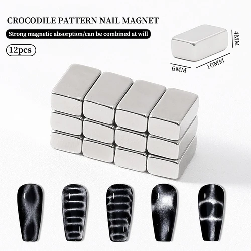 Imagen 2 del producto 12 Uds. Imán de uñas con patrón de cocodrilo, multifunción, cuentas magnéticas súper fuertes, tablero de palo, imanes de Gel magnéticos UV para manicura