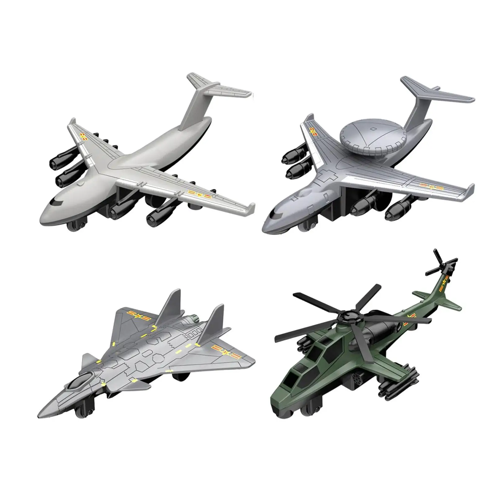 4x Diecast Metal Jet Plane Pullback Mechanism Fighter Toys for Desk Bedroom Table