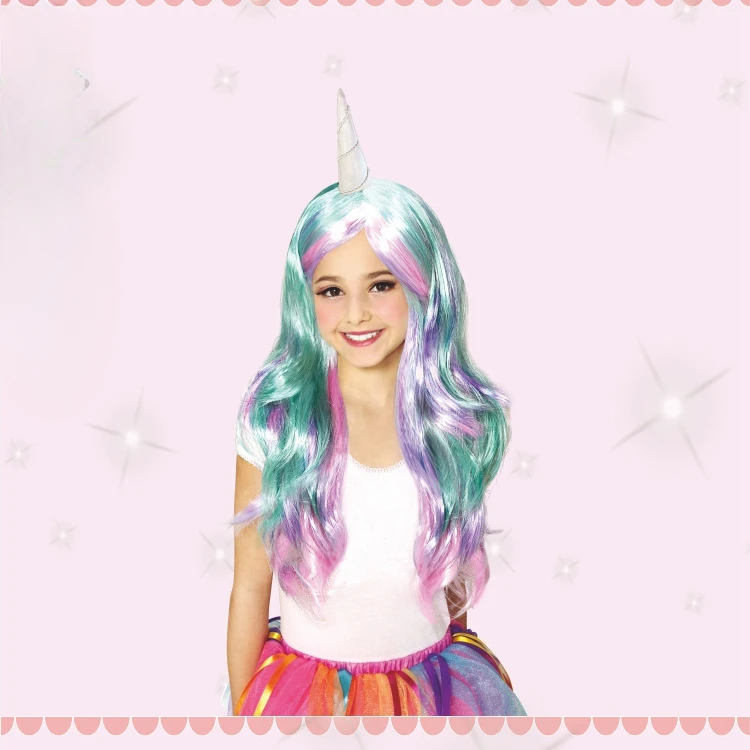 Unicorn Colorful Straight Pony Wig Children\'s Unicorn Cute Pink Horn Wig Hair Cover