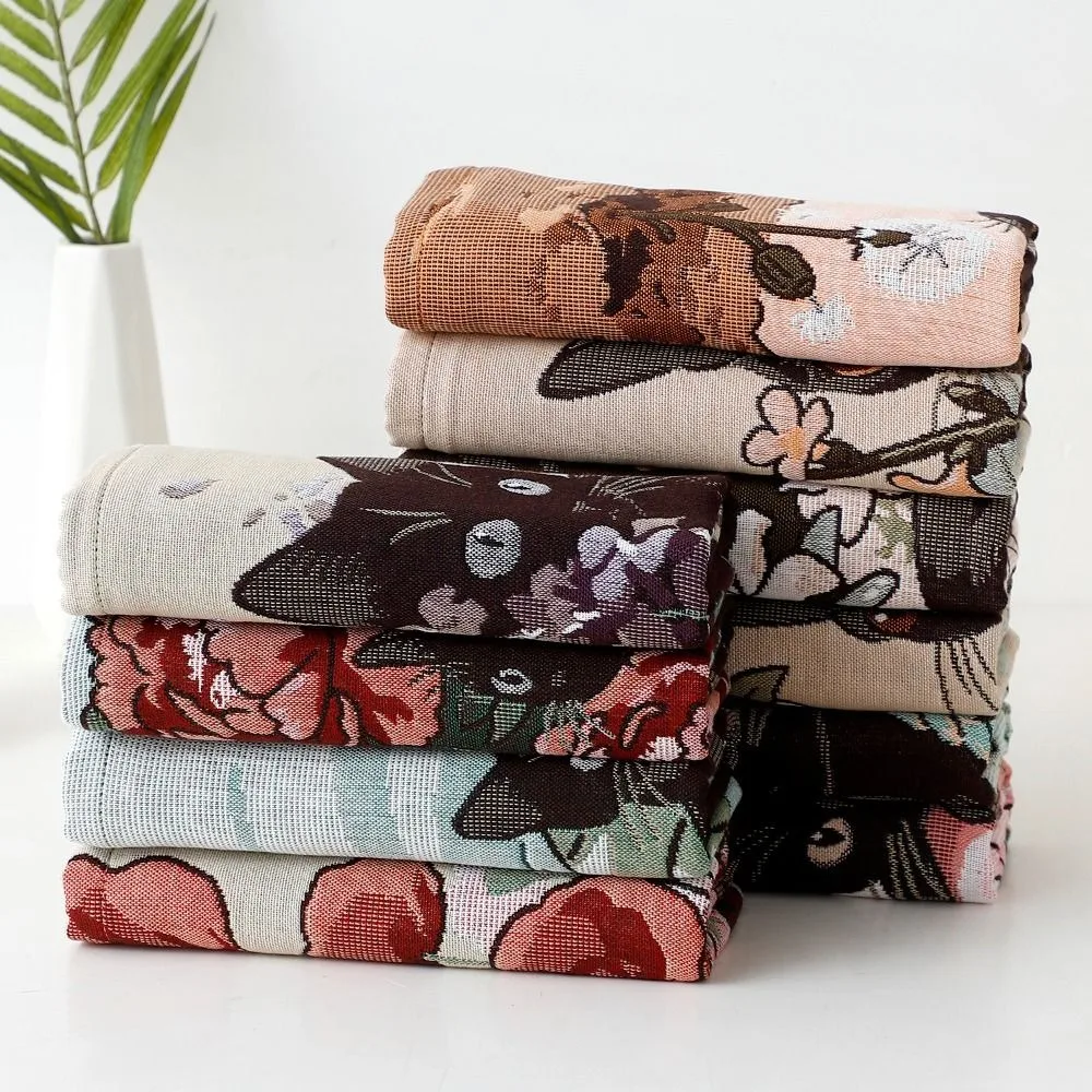 34x40cm Large Hand Towel Cat Pattern Quick Dry Pure Cotton Dish Cloth Decorative 4 Layer Cotton Gauze Kitchen Towel