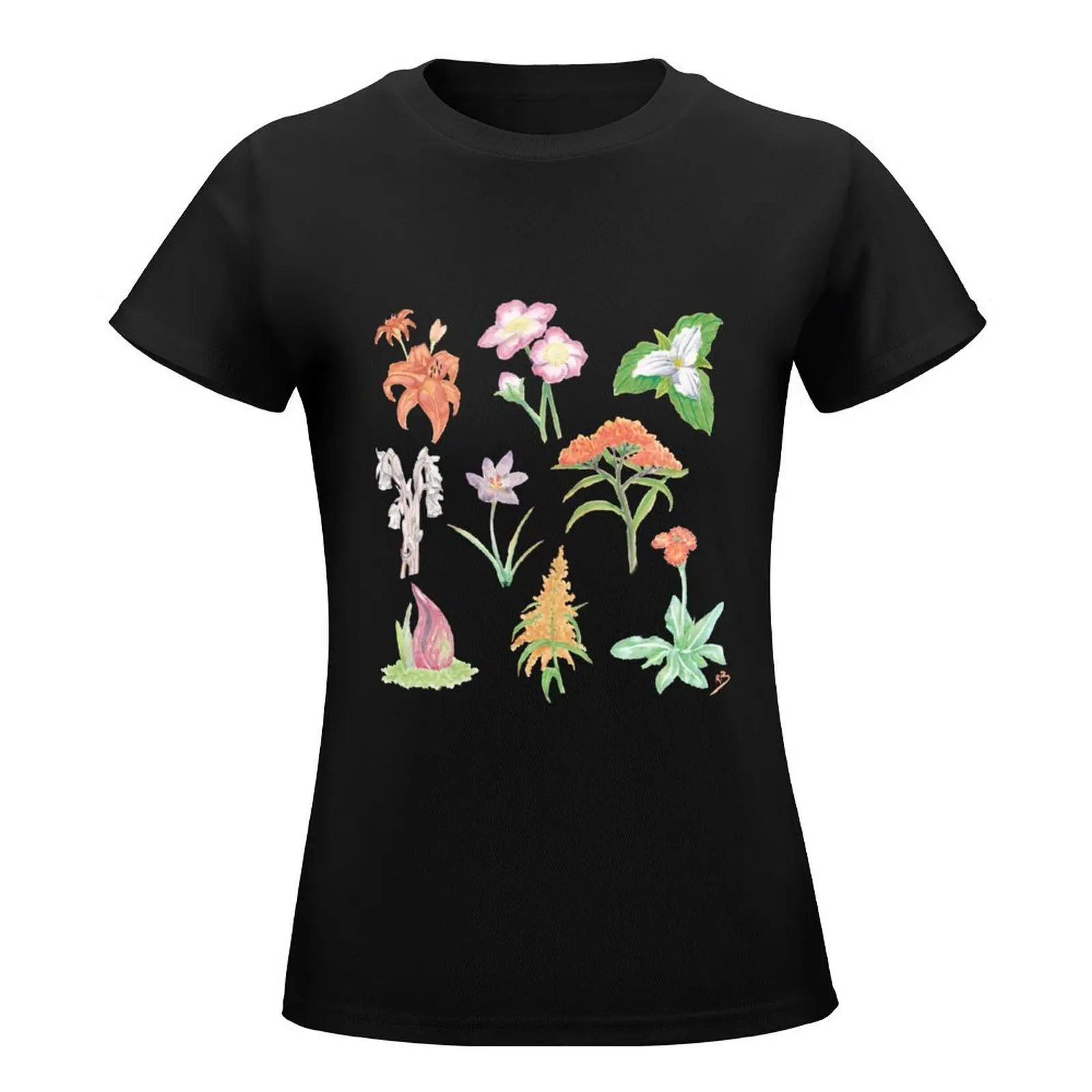 Wildflowers Watercolor Painting T-Shirt Female clothing hippie clothes white t-shirts for Women