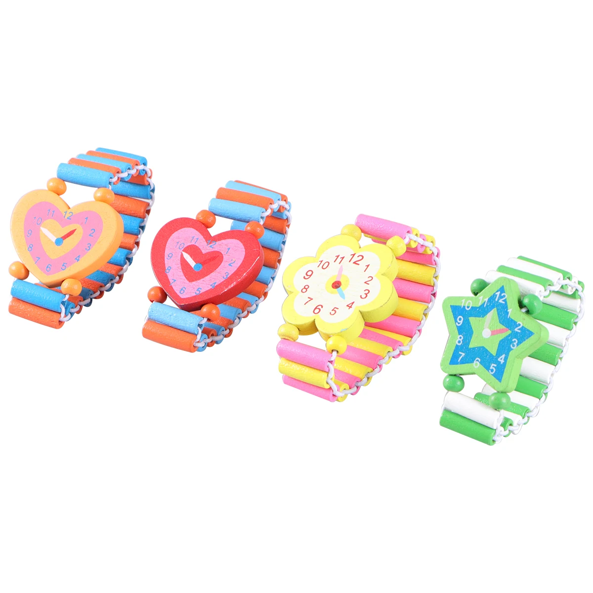 Relógio de pulso infantil de madeira, 5 peças, estilo criativo de desenho animado, superfície lisa, não irritante, seguro para festa de aniversário sensível