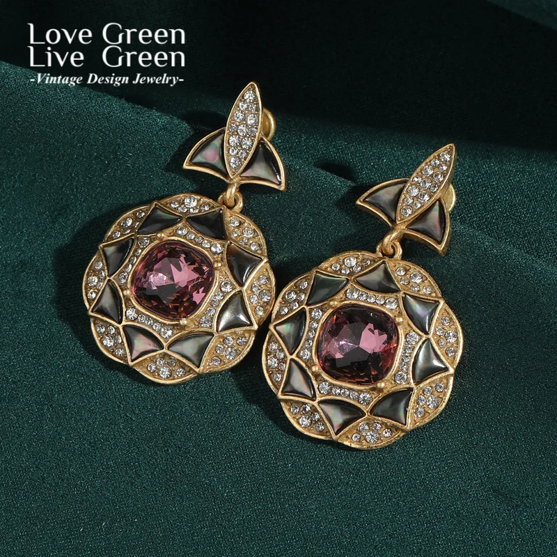 

Vintage Purple Crystal Earring Drop For Woman Accessories 2025 Luxury Jewely Rhinestone Gold Color Jewelry Designer Thanksgiving