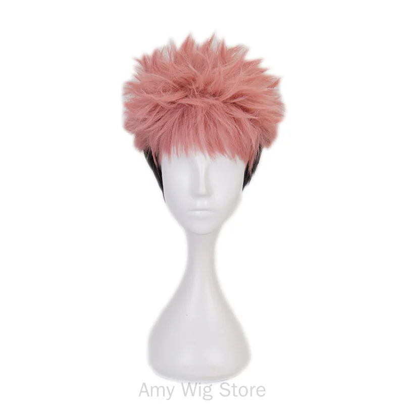 Pink Mix Black Short Wig for Yuji Itadori Cosplay Wig Halloween Costume Themed Party Wig Anime Cosplay