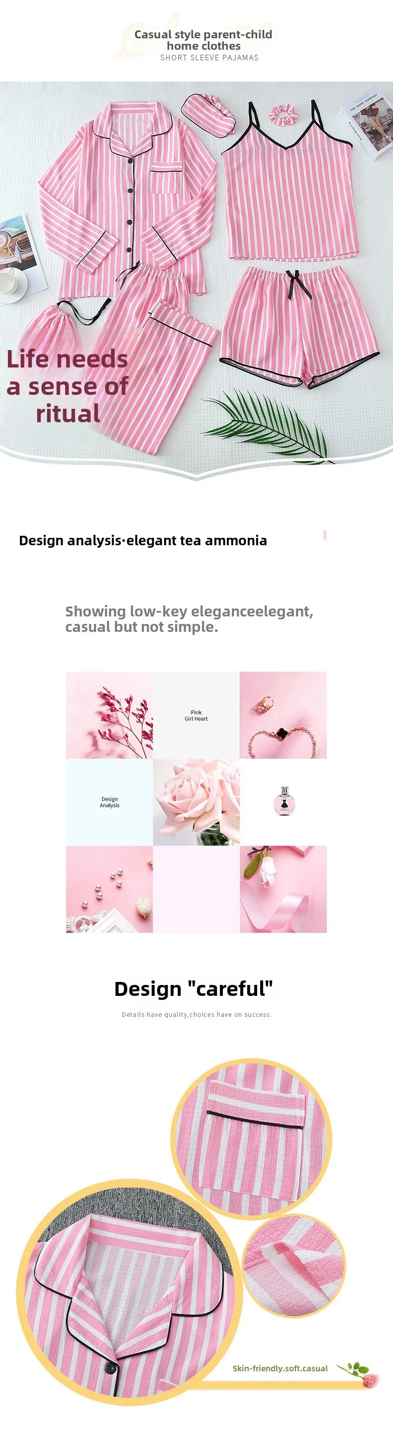 Sexy Nachtwäsche Frauen Plus Größe Rosa Gestreiften Pyjamas Blase Zerknitterte Baumwolle Student Loungewear Langarm Lange Hosen Nachtwäsche – Detail 1