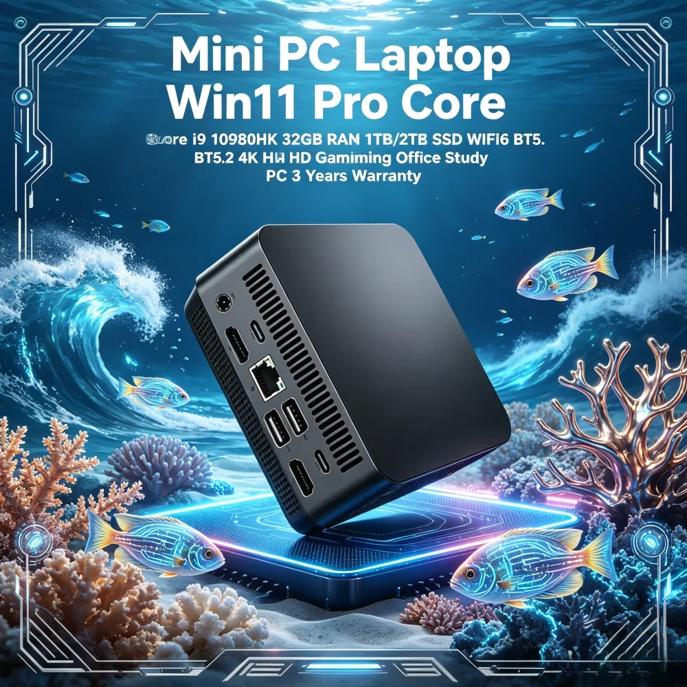 Mini PC Laptop Win11 Pro Core i9 10980HK 32GB RAM 1TB/2TB SSD WiFi6 BT5.2 4K HD Gaming Office PC 3-Year Warranty