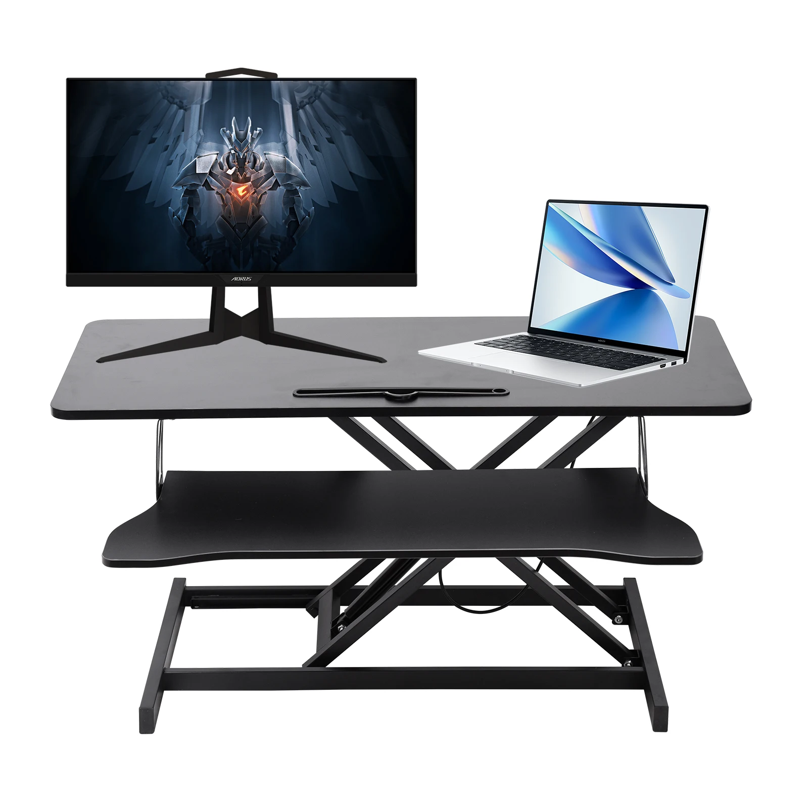 

Standing Desk Converter, Height Adjustable Desk Riser, Manual Pneumatic Spring Workstation with Keyboard Tray for Home, School