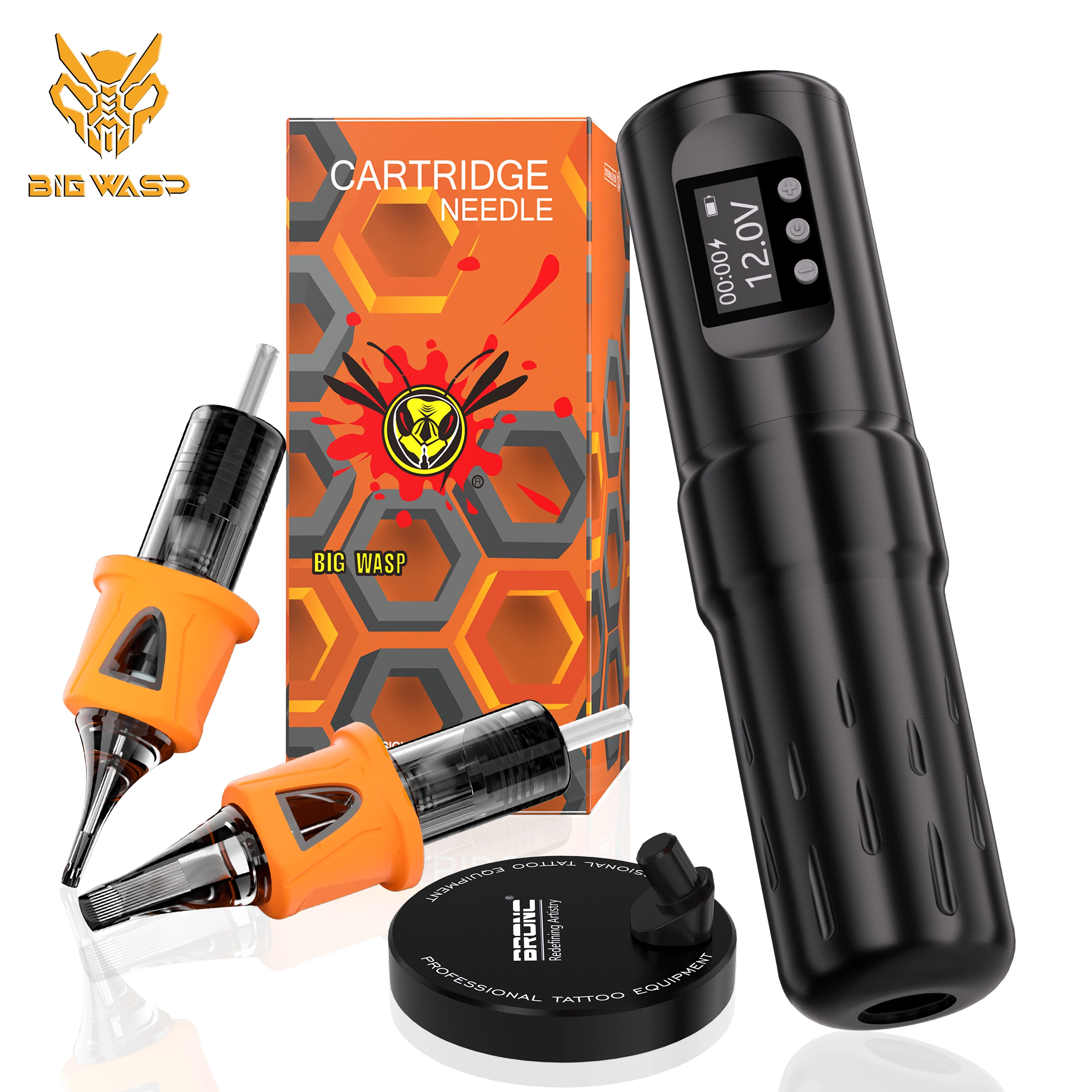 

BIGWASP Wireless Tattoo Pen Professional Rotary Tattoo Machine Kits 1800mAh Battery With 20PCS Silicone Cartridge Tattoo Needles