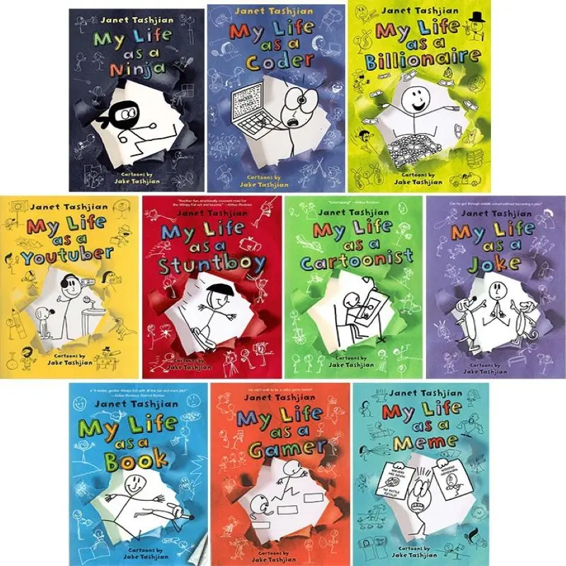 

10Pcs/Set My Life As A Book Joke Coder Gamer Cartoonist English Comic Book Children Storybook Wimpy Kid Growth Diary