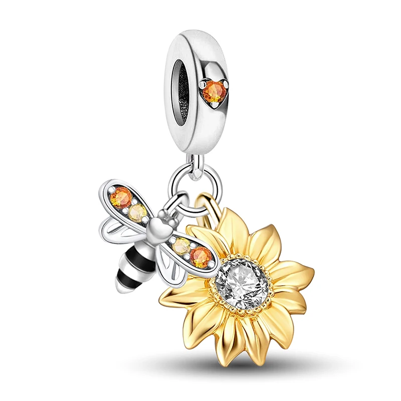925 Sterling Silber Glühwürmchen Liebesherz Goldene Serie Charms Passend für DIY Armband Halskette Geschenk Hochwertige Feine Schmuckstücke