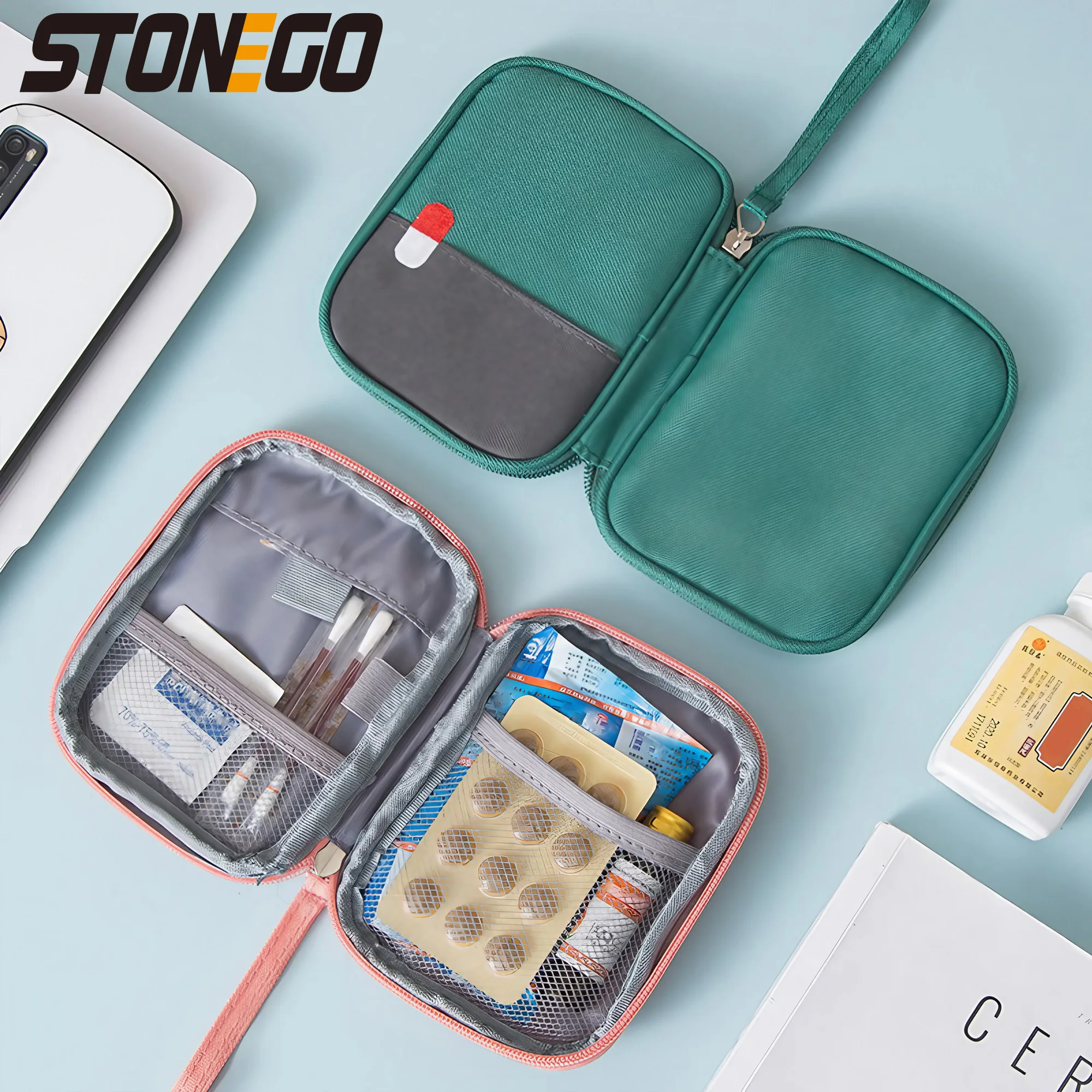 STONEGO Mini Medicine Organizer Bag Outdoor First Aid Kit Portable Travel Storage Sack Emergency Medical Case Accessories 1PC