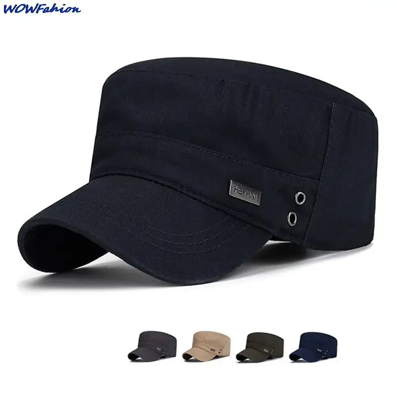 Military Cap For Men Women Classic Cotton Flat Caps Outdoor Sun Protection Casual Hat Retro Army Cadet Style Hat