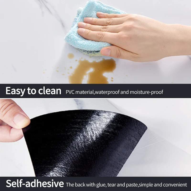 أسود/أبيض PVC الرخام ملصقات الحائط ذاتية اللصق سميكة بلاط ملصق الحمام أرضية مقاومة للماء ملصق المطبخ الديكور