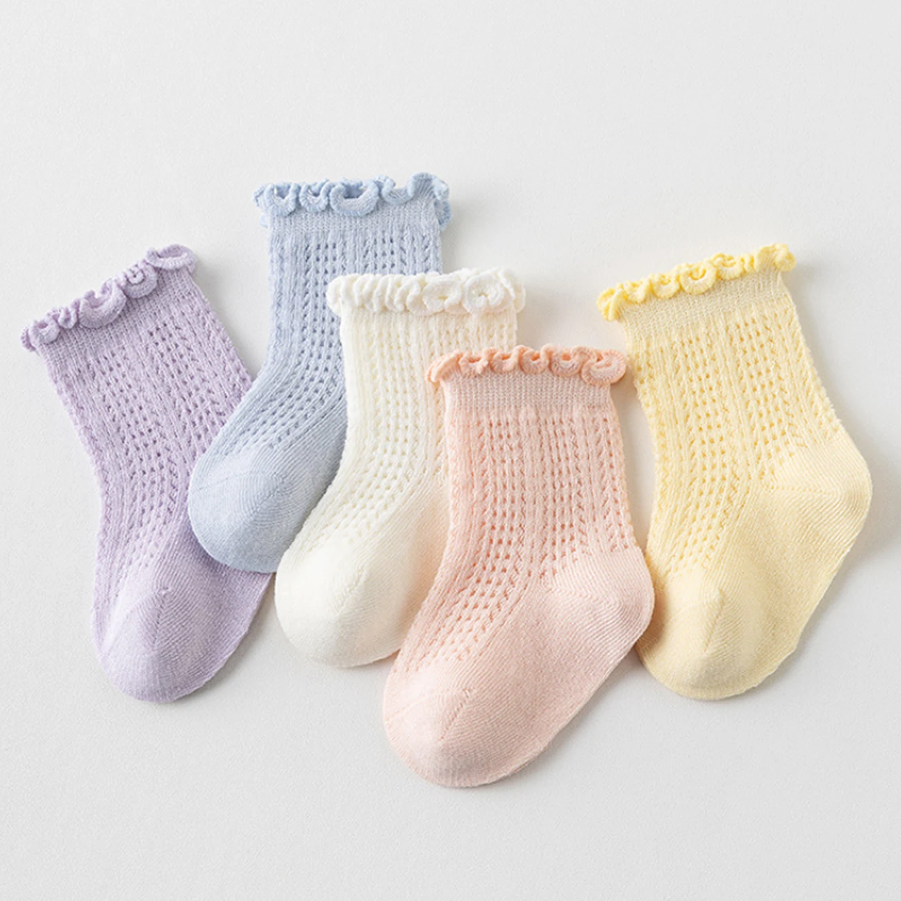 Children Girls Mesh Mid-calf Socks Ruffled Rrim Princess Sock Thin Hollow Breathable Summer Kids Cotton Sock 0-5Y Baby Footwear