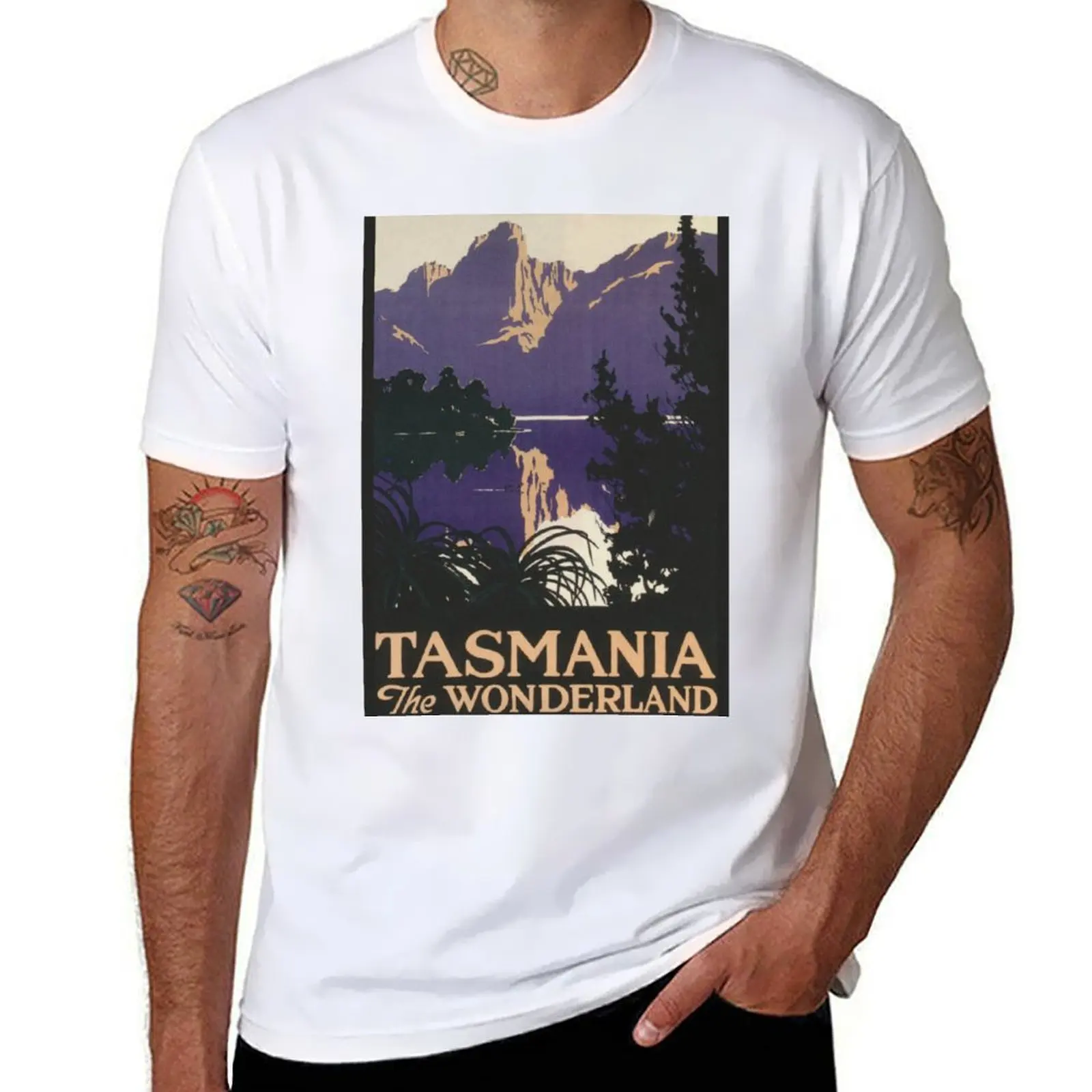 

Винтажная футболка с плакатом Tasmania для путешествий, мужская футболка с рисунком, мужская роскошная футболка