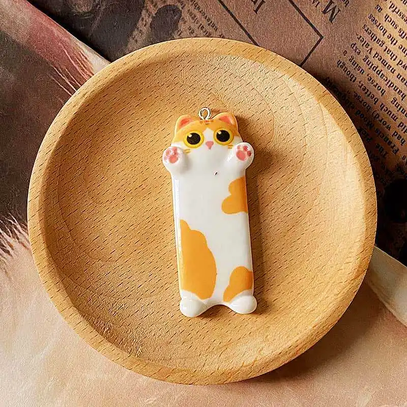 10Pcs Kawaii Long Cat Resin Charms for Jewelry Making Funny Cute Animals Pendants Flatback DIY Keychains Findings